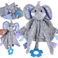 Sensorinis jaukus pledukas MINKY ELEPHANT su etiketėmis, kramtuku, pakabuku ZA4746