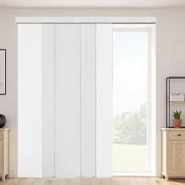 Baltos panelinės žaliuzės (4 vnt.) su reguliuojamu 116–218 cm bėgeliu ir karpomu aukščiu, 2180 x 2500 x 70 mm
