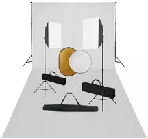 Fotostudijos komplektas su šviesdėžėmis, fonu ir reflektoriumi