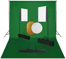 Fotostudijos komplektas su šviesdėžėmis, fonu ir reflektoriumi