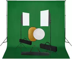 Fotostudijos komplektas su šviesdėžėmis, fonu ir reflektoriumi