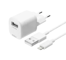 DELTACO USB sieninis įkroviklis, USB-A, 2,4 A, įsk. 1 m su „Žaibas“ laidu Iphone telefonams USB-AC181
