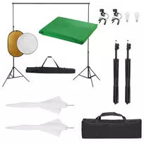Fotostudijos rinkinys su šviestuvais, fonu ir reflektoriumi