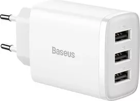 Baseus kompaktiškas greitas įkroviklis, 3x USB, 17W - baltas