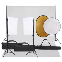 Fotostudijos rinkinys su šviestuvais, fonu ir reflektoriumi