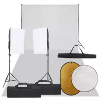 Fotostudijos rinkinys su šviestuvais, fonu ir reflektoriumi