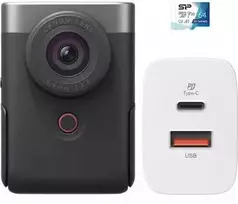 Canon | Vlogų rinkinys (SIP) | PowerShot V10 SL | Kompaktiška kamera | 20,9 MP | Optinis priartinimas 0x x | Skaitmeninis priartinimas 3x x | Ekrano įstrižainė 2" | Wi-Fi | Vaizdo įrašymas | Ličio jonų | Sidabrinis