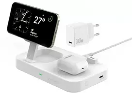 4smarts belaidis įkroviklis QI2 Trident 2in1 + USB-C + Laidinis įkroviklis 30W baltos spalvos 540998
