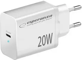 EZC104W Esperanza 20W USB-C PD sieninis įkroviklis, baltas