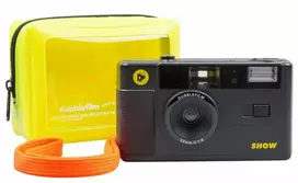 Dubblefilm Dviguba filmavimo kamera Juodas 35 mm su blykste ir dėklu
