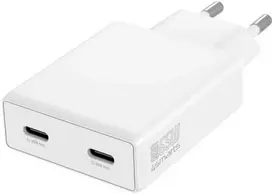 Sieninis įkroviklis 4smarts PDPlug Slim dvigubas 65W GaN 2xUSB-C baltos spalvos