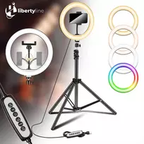 LED RGB žiedinė lempa su trikoju ir telefono laikikliu asmenukėms, 26 cm pritemdomas vaizdo apšvietimo rinkinys, šviesos žiedas, asmenukių lempa, makiažo lempa
