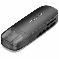 „Vention 2-in-1“ USB 3.0 A kortelių skaitytuvas (SD+TF) Juodas, dviejų diskų raidė