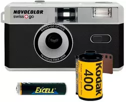 Novocolor Swiss+Go 35mm Analog Camera Juodas (incl. Film, Case & Baterija)