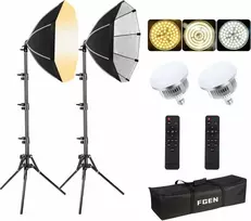 FGen LED studijos apšvietimo rinkinys su dviem 50 cm aštuonkampiais softbox ir 2 x 85 W lempomis, LED4000
