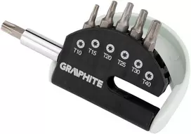 Graphite Rinkinys Atsuktuvų antgalių rinkinys T10, T15, T20, T25, T30, T40 su laikikliu, 7 vnt.