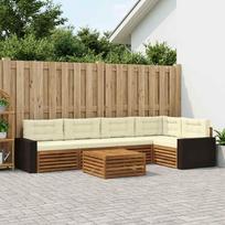 Lauko sofos komplektas 6 pcs Natūralus ir grietinėlė