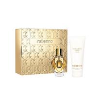 Set Paco Rabanne: Million Gold Hydrating Body Lotion, 100 ml + Million Gold Eau De Parfum For Women Refillable, 50 ml