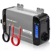 „Qoltec“ grynosios sinusinės bangos keitiklis | 12 V į 230 V | 500/1000 W | LCD | USB | USB-C | Suderinamas su LiFePo4, GEL ir AGM baterijomis