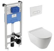 Komplektas – pakabinamas WC su QR/SC dangčiu Sapphire Rimless + ProSys + Oleas M1 mygtukas KK SAPPHIRE PROSYS W