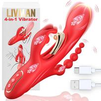 4in1 daugiafunkcis triušio formos vibratorius LIVMAN USK-V32 su 4 varikliais, 9 vibracijos režimais ir 5 progresyviais analiniais kamuoliukais