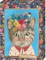 Dėlionė Heye Puzzle 1000 Floral Friends, Kotek su kwiatami