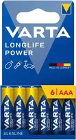 6x R-03 R03 AAA LR06 1.5V VARTA Longlife Power šarminės baterijos