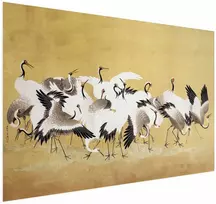 Paveikslas - Japoniškos gervės - paukščių pulkas auksiniame fone pagal Ishida Yūtei tapybą