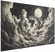 Paveikslas - Mėnulis ir žvaigždės tarp didingų debesų