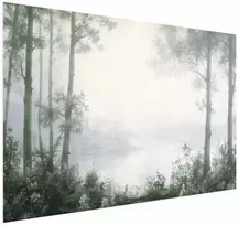 Paveikslas - Miškas ir tvenkinys sendintos žalios spalvos tonais
