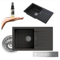 Granito kriauklė Granitan Trix vieno dubens su nusausintuvu juoda