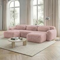 Modulinė U formos sofa, pliušinis audinys, be surinkimo, su pagalvėmis, 1 vnt
