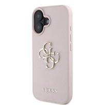 Guess grūdinto dizaino rožinis dėklas iPhone 16 – su logotipu