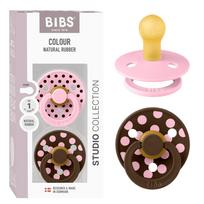 BIBS Studio Colour čiulptukai Polka - Baby Pink/Mocha, 2 vnt, įvairių dydžių