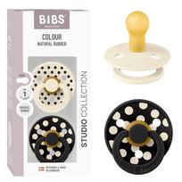BIBS Studio Colour čiulptukai Polka - Ivory/Black, 2 vnt, įvairių dydžių
