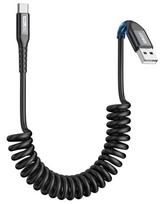 Spiralės formos USB A - USB C kabelis, 1,5 m