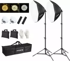 FGen 70 cm aštuonkampių softbox LED studijinio apšvietimo rinkinys, 120 W, su reguliuojamais stovais