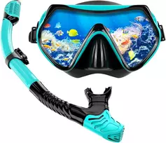 KAEFUYS suaugusiųjų snorkelinimo rinkinys su sausu vožtuvu, panoramine 180° mase ir silikoniniu apvadu