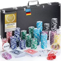 GOODS+GADGETS pokerio rinkinys su aliuminio lagaminu, 500 žetonų, kortos ir priedai, juodas