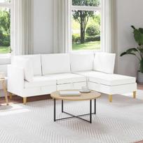 Svetainės baldų komplektas su pagalve 4 pcs Balta Audinys