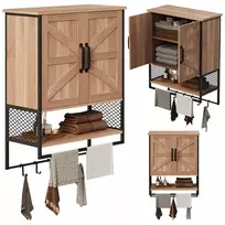 Muvu Rustic Loft stiliaus prie sienos montuojama vonios spintelė su pakaba, šviesiai ruda