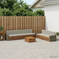 Lauko baldų komplektas Lauko sofos komplektas 8 pcs Natūrali ir šviesiai pilka