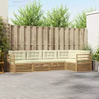 Lauko baldų komplektas Lauko sofos komplektas 5 pcs Balta ir kreminė Poliesteris