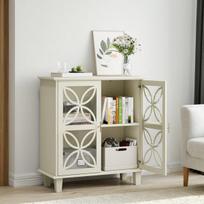 Sideboard su reguliuojamomis lentynomis, retro, vonios spintelė, 2 durys, kreminė