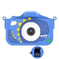 Skaitmeninis fotoaparatas Vaikiškas fotoaparatas DINOZAURAS +32GB MicroSD. Fotografavimas ir filmavimas. Žaidimai, USB laikmena duomenų perkėlimui, dirželis ant kaklo.