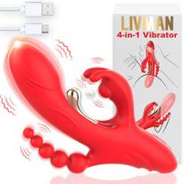 4in1 daugiafunkcis triušio formos vibratorius LIVMAN USK-V32 su 4 varikliais, 9 vibracijos režimais ir 5 progresyviais analiniais kamuoliukais