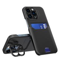 Odinis dėklas su kortelės kišene ir stovu iPhone 14 Pro Max – juodas