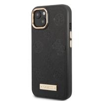 Guess MagSafe dėklas iPhone 13 – juodas (Peony Logo Plate)