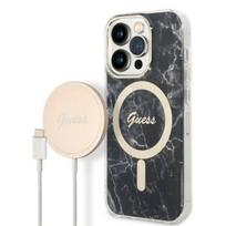 Guess Marble MagSafe dėklo ir įkroviklio rinkinys iPhone 14 Pro – juodas