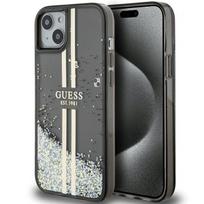 Guess Liquid Glitter Gold Stripes dėklas iPhone 15 Plus / 14 Plus – juodas